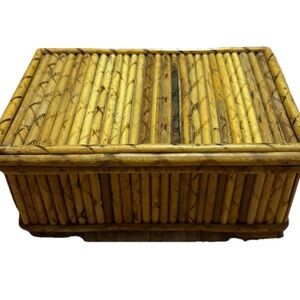 Vintage Split Bamboo Brown Jewelry Trinket Velvet Green Box Bohemian